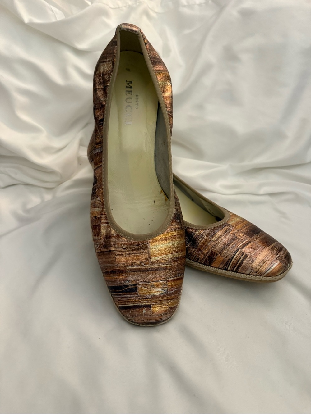 Like New Vintage Sesto Meucci Metallic Multi-tone Textured Espadrille Wedges